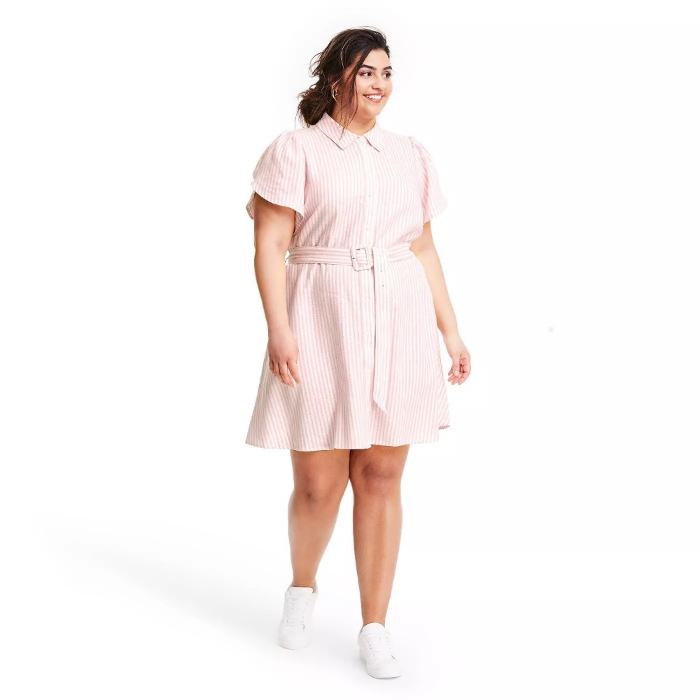 Alexis Striped Linen Tulip Sleeve Shirt Dress NWT